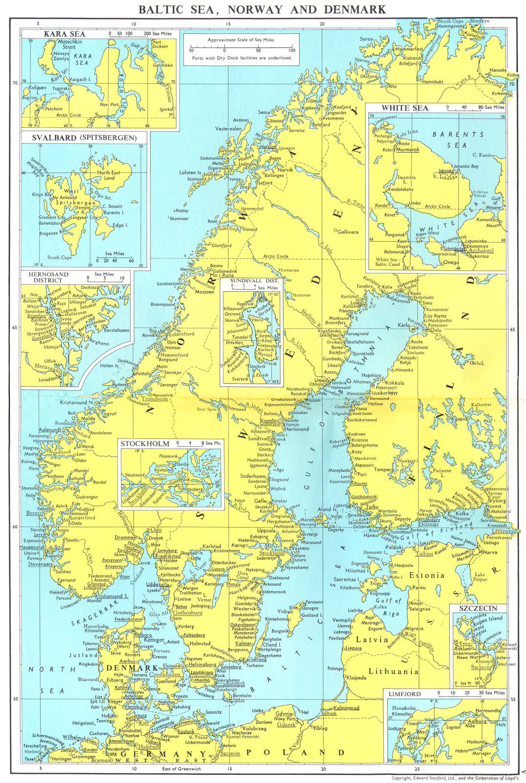 SCANDINAVIA. Svalbard White Sea Stockholm Sundsvall Hernosand Limfjord 1971 map